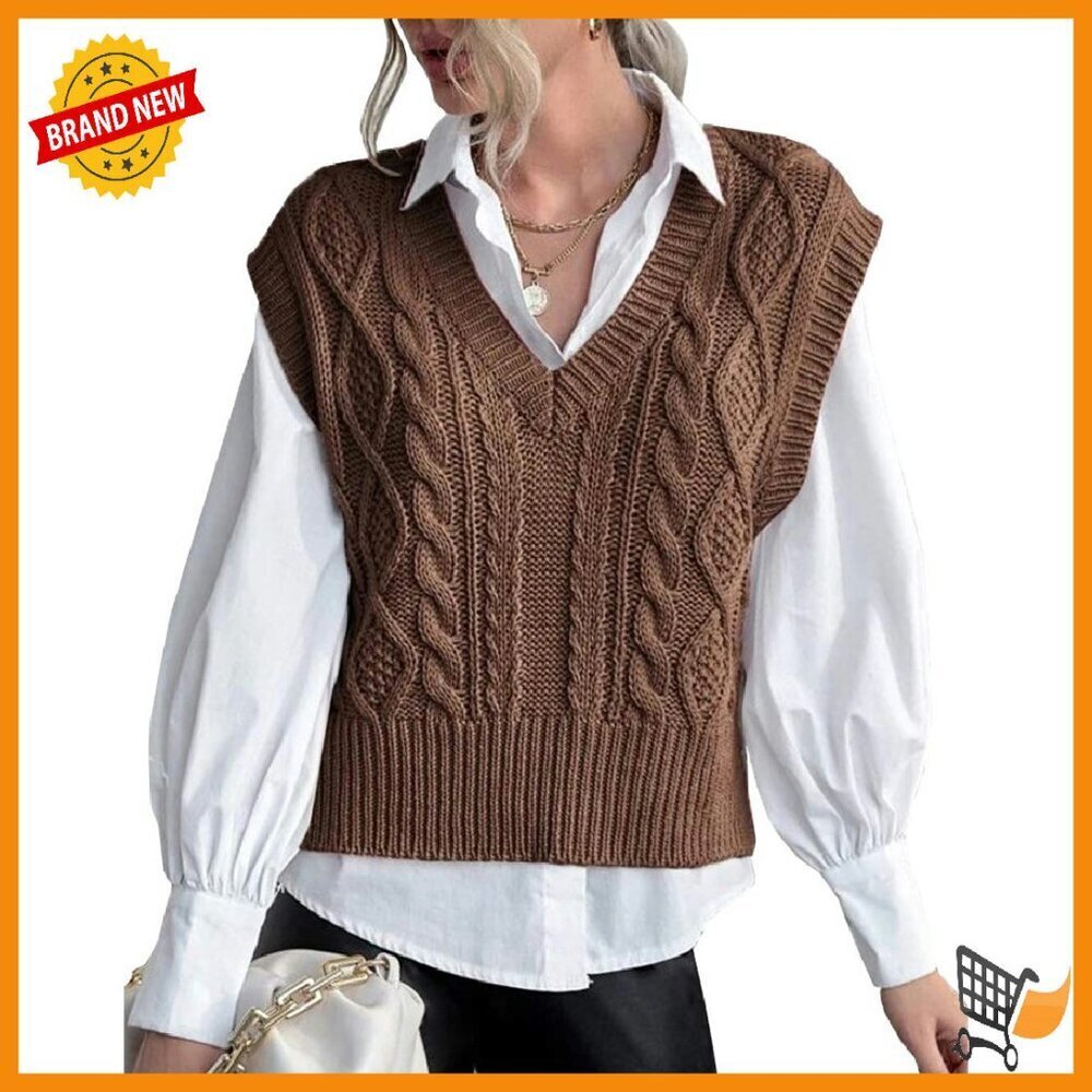 Women's V-Neck Ribbed Sweater Vest, Sleeveless Pullover Knit Top